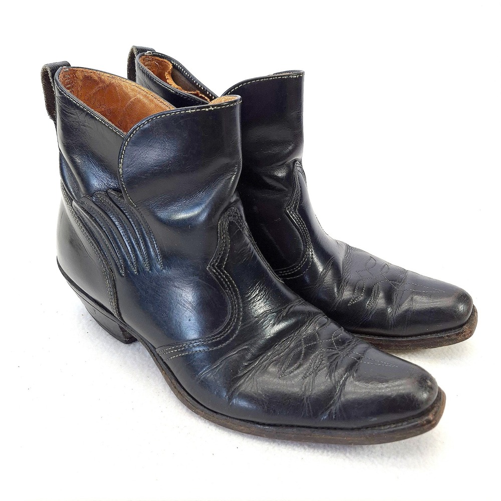 Vintage 70s ACME Black Leather Cowboy Boots Made in USA Men's Size 11B